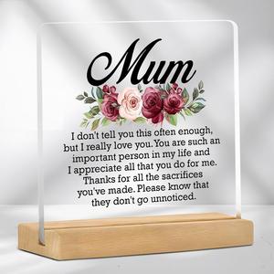 Floral & Letter Pattern Acrylic Desk Plaque, Thank You Gift for Mom, Desktop Decorative Ornament for Home Office, Room Decor, Home Decor, Bedroom Accessory for Girls, Gift For Girlfriend, Fall & Winter Gift, Mam Gift Sets