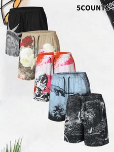 Men's Floral & Skeleton Print Boxer Briefs, Regular Fit Casual Comfy Breathable Short-leg Underwear for Daily Wear, Men's Underwear for Summer