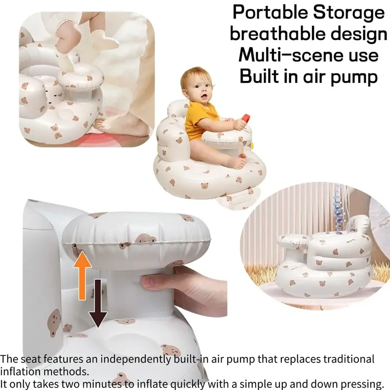 Inflatable Baby Chair, 1 Count Cute Cartoon Pattern Inflatable Baby Seat, Baby Inflatable Sofa Chair, Baby Furniture for Home 6