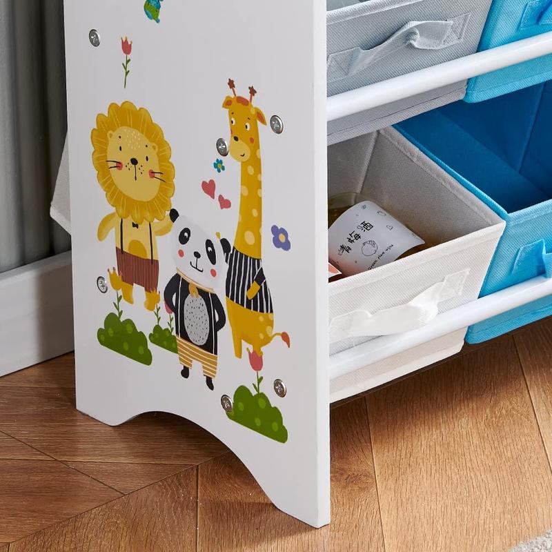 Kids Room Toys Organizer Unit, Toy Storage Unit with Storage Bins, also as Children Bookcase (6 Bins + 1 Shelf) 4