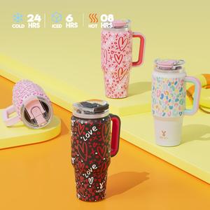 【MEOKY】 Meoky Water Bottle, 32/40 Ounce Stainless Steel Vacuum Insulated Cup, Reusable Handle Cup, Two Drinking Methods, 24-Hour Low Temperature, Super Leak Proof, Birthday Gift, Suitable For Coffee And Ice Water, Essential For Travel