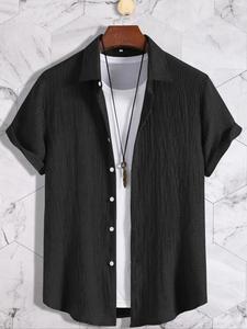 Men's Solid Color Short Sleeve Shirt, Casual Comfy Button Front Top for Summer, Fashion Men's Clothes for Daily Wear, Menswear