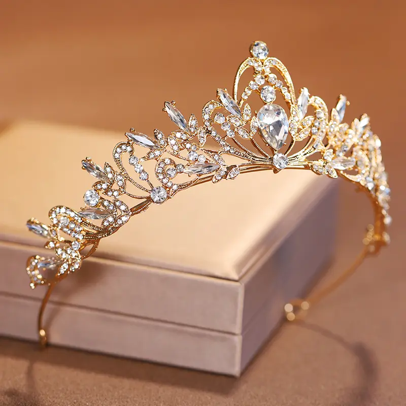 Bridal Headwear Gold-Colour Women's Full Of Classical Temperament Wedding Crown Girl Birthday Dazzling Tiaras