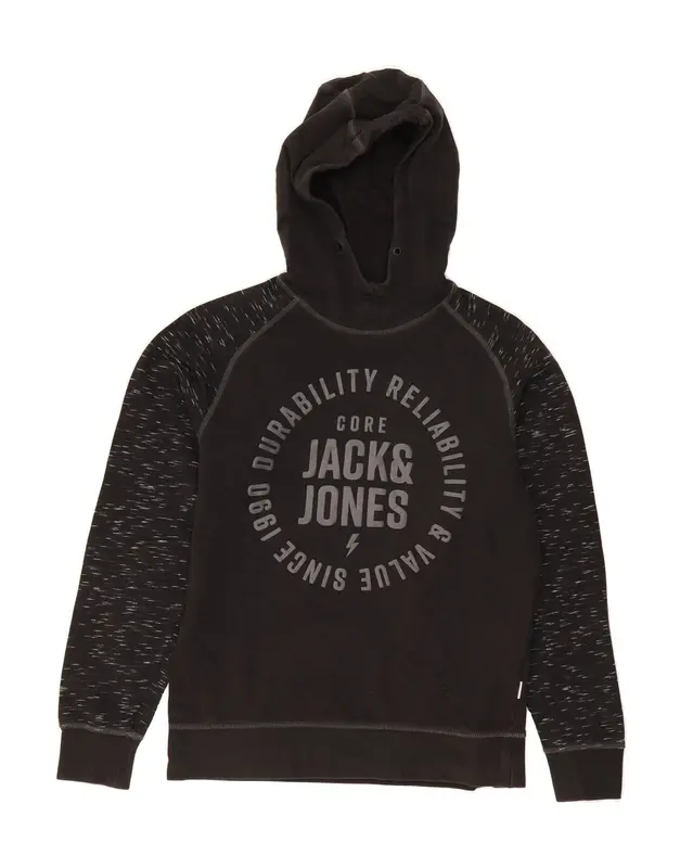 Pre-Owned Vintage JACK & JONES Mens Graphic Hoodie Jumper Medium Black Flecked Cotton 1