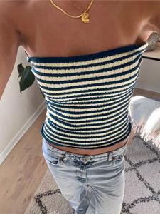 Women's Striped Print Tube Top, Casual Strapless Knit Top for Summer, Fashion Women's Top for Daily Wear