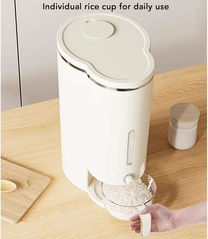 Food Dispenser, Rice Bucket Rice Box Container Kitchen Food Grain Storage Container Household Upgrade Rice Dispenser Transparent Metering Cylinder with Lid Automatic Rice Storage Tank (10KG) 2