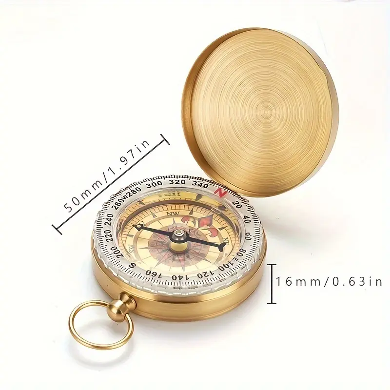 1pc Pocket Luminous Compass - Durable Portable Brass Compass Navigation Tool for Camping, Hiking & Outdoor Adventures Survival Emergency Tool 2
