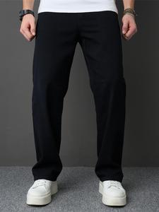 Men's Solid Color Loose Fit Straight Leg Jeans, Basic Casual Comfy Denim Trousers for Daily Wear, Woven Bottoms for All Seasons, Cotton