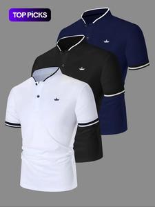 Men's Regular Fit Contrast Trim Polo Shirt, Casual Short Sleeve Half Zip Top for Summer, Fashion Men's Clothes for Daily Wear, Going Out Tops