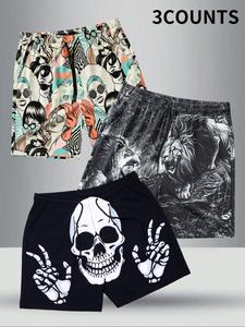 Men's Skull Print Shorts, Casual Comfy Breathable Shorts for Daily Wear, Mens Shorts for Summer
