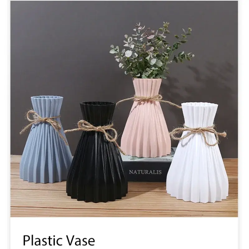 New Brand Plastic Vase Nordic Not Fragile Flower Vase White Imitation Ceramic Flower Pot Basket Decor for Flowers Home Decor 3