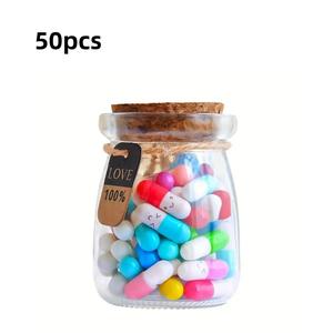 Pill Bottle & Love Note Capsule, 1 Set Including 50pcs Mini Pill Capsule Paper with Glass, Gift for Birthday, Wedding, Festival, Holiday