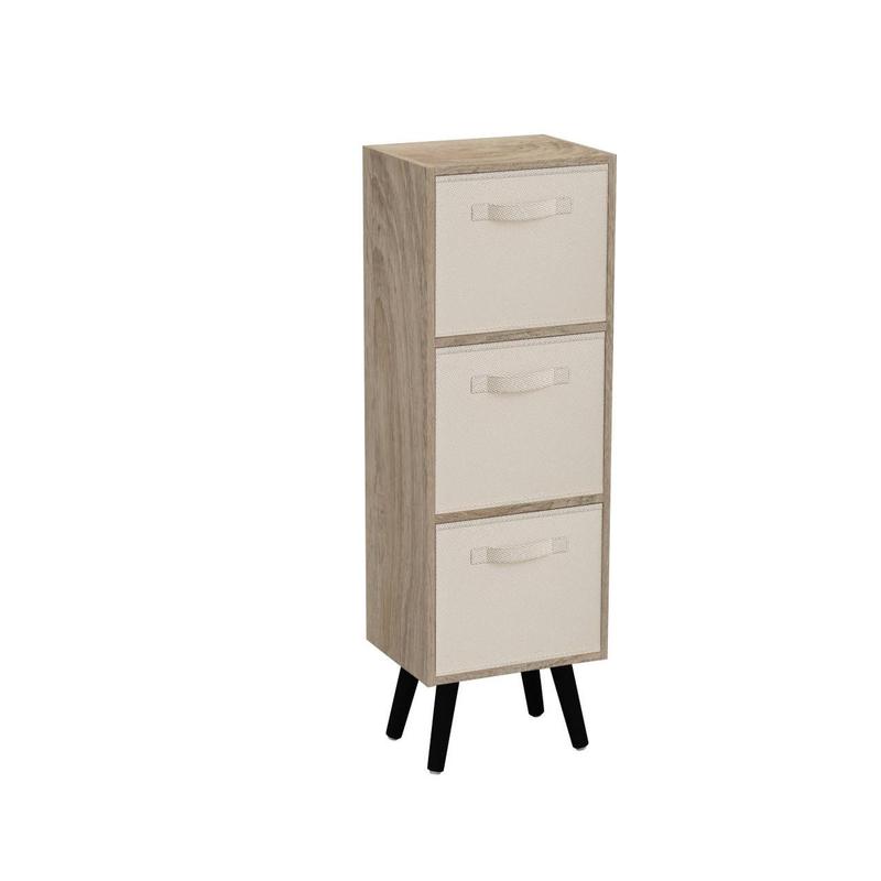 Antique Oak 3-Tier 3-Drawer Cube Shelving Unit with Scandinavian Legs 1