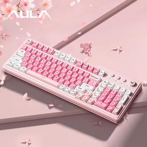 AULA F3099 three-mode wireless keyboard, 99-key layout, light tone keys, cool RGB lighting effect, multi-function knob, ergonomic design, long battery life, compatible with computers, notebooks, mobile phones, membrane keyboard, Silent keycap keyboard