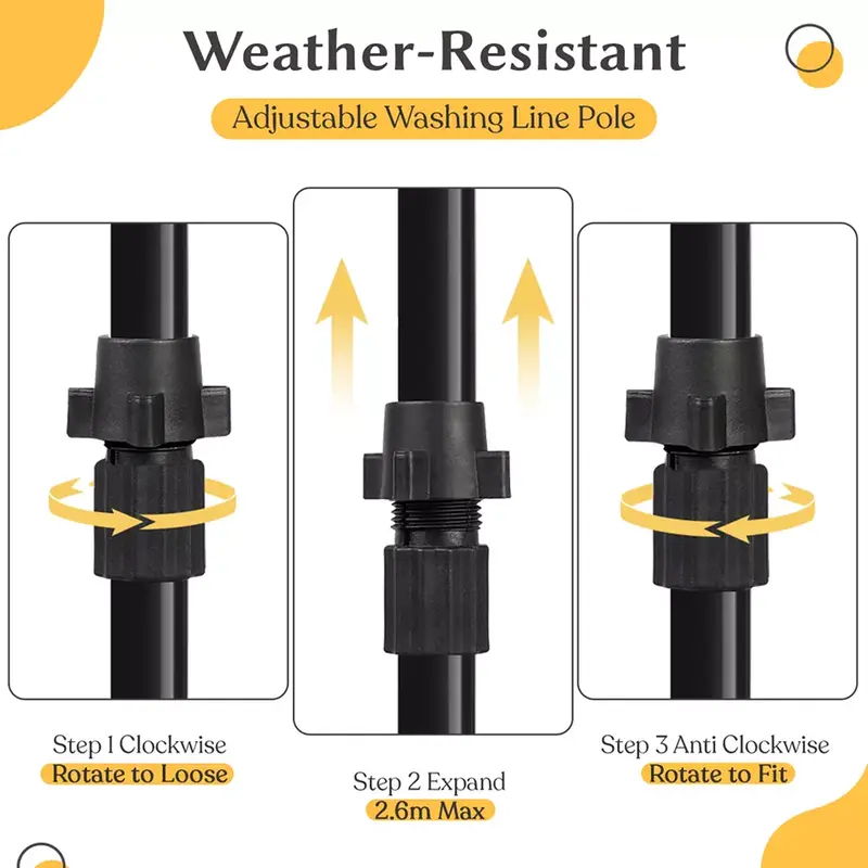 2x clothes washing line prop pole heavy duty telescopic support extendable 2.4m 7