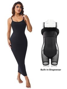 Women's Solid Backless 2 in 1 Shapewear Slip, High Stretch Adjustable Strap Shapewear Dress, Tummy Control Butt Lifter, Ladies Shapewear for All Seasons