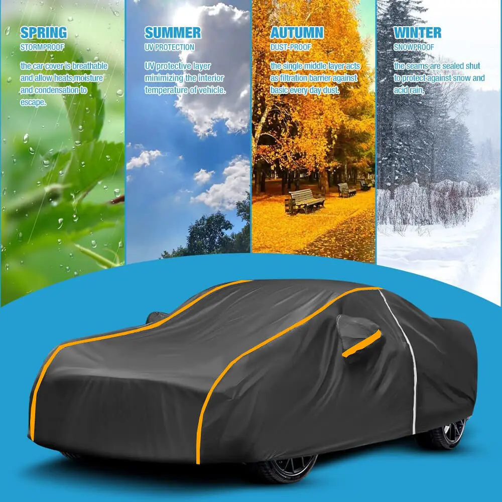 Universal Waterproof 6 Layer Car Cover Heavy Duty Cotton Rain Snow UV Protection