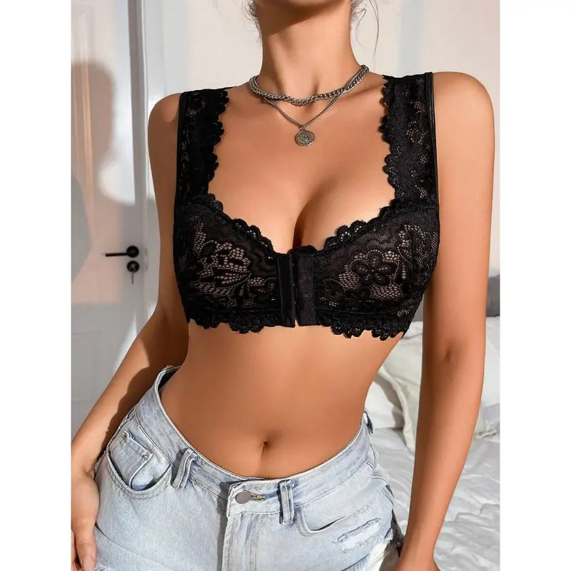 Women's Floral Lace Front Closure Fashionable Bra Lingerie – Elegant and Comfortable Support 2