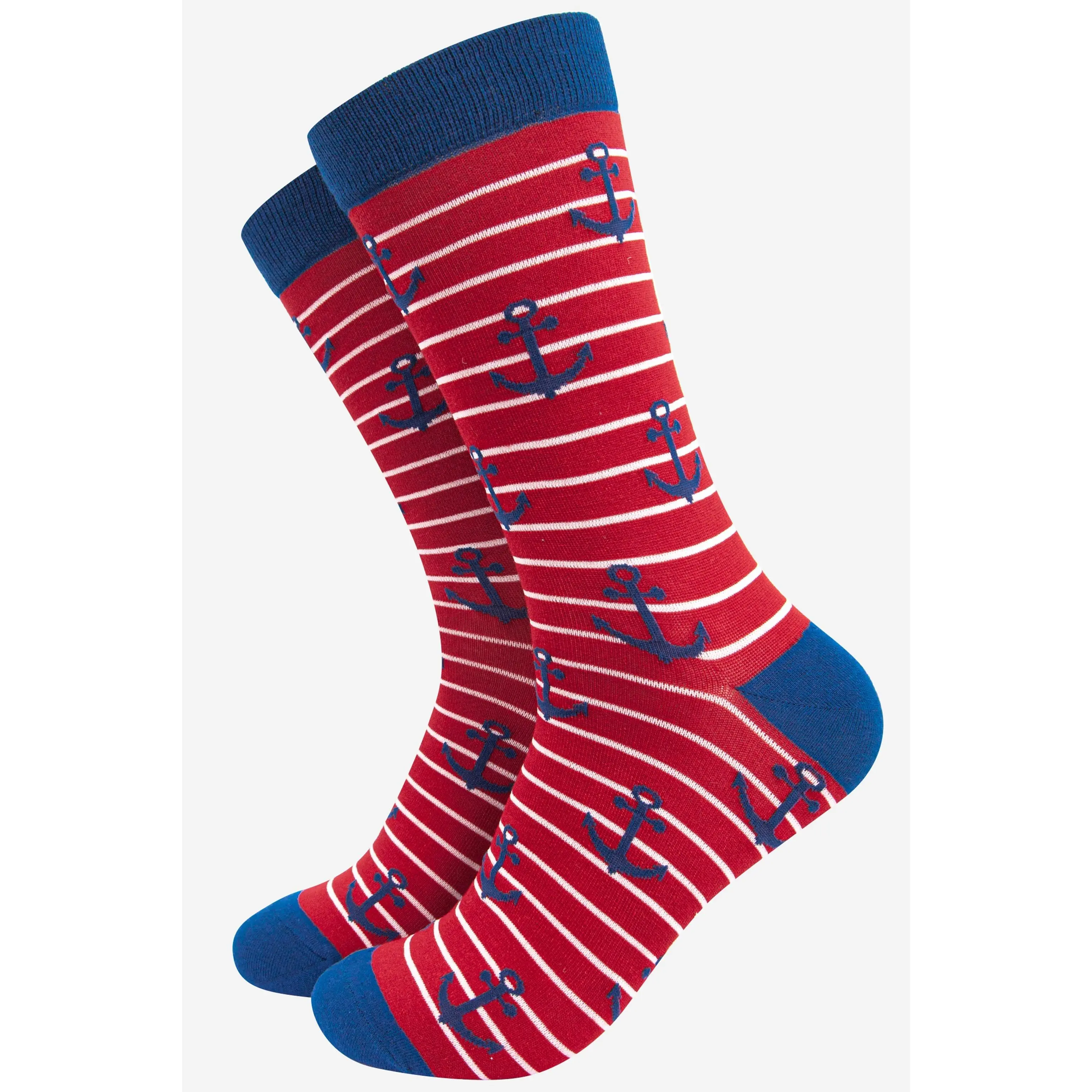Men's Anchor and Stripe Nautical Bamboo Socks