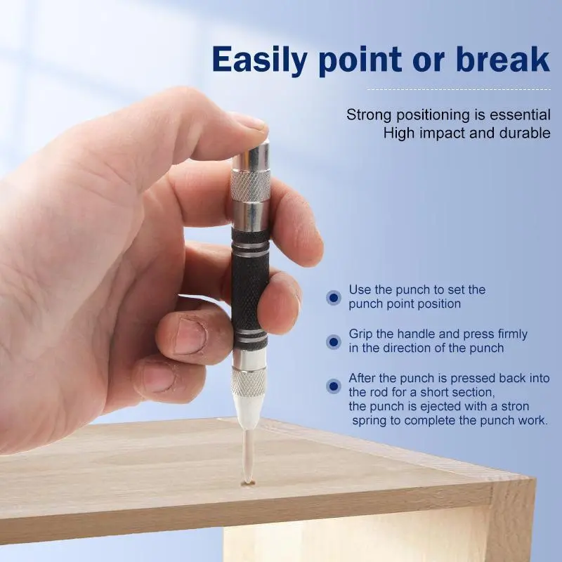 Precision Handheld Punching Tool - Auto Center Puncher for Creating Accurate Holes in Wood, Glass, & Plastic