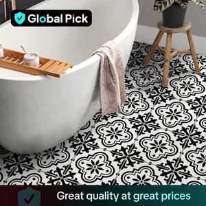 Moroccan Style Flower Pattern Floor Sticker, 12pcs/set Peel and stick Floor Tiles, Waterproof Non-slip Self Adhesive Floor Tile Sticker, Wear-resistant Decorative Sticker for Home Kitchen Bathroom, Floor Decals Set