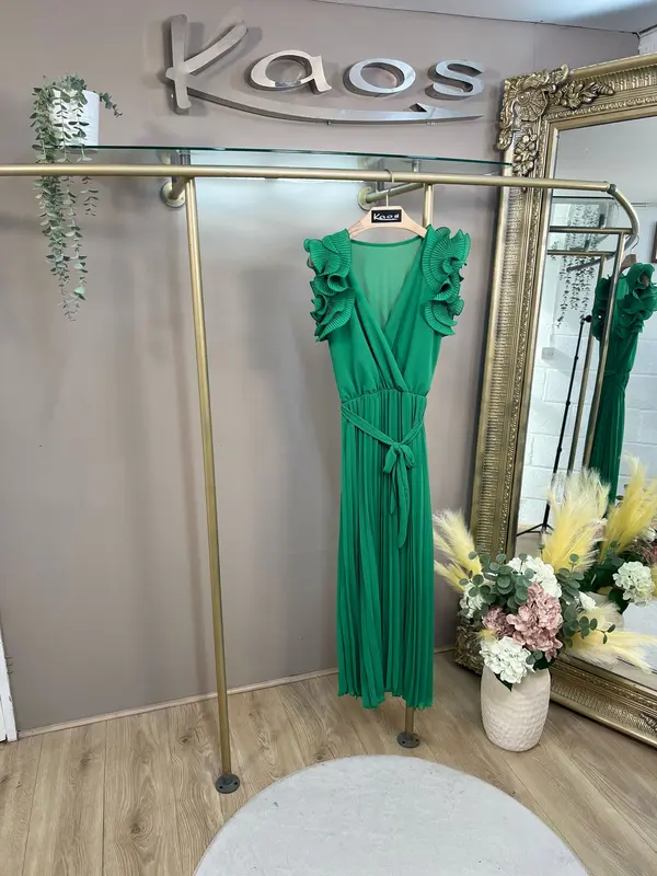 "Kaelira" Ruffle Sleeve Pleated Belted Maxi Dress – 13 Colours | Sizes M–3XL (UK 8–22) Womenswear Summer Comfort 4