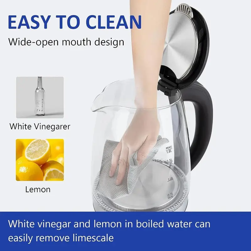 2L Electric Kettle Glass Fast Boil 360° Blue LED Illuminated Portable Jug 1800W 4