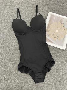 Women's Solid Contrast Lace Ruched Shapewear Bodysuit, Adjustable Straps Tummy Control Shaper, Women's Shapewear for All Seasons