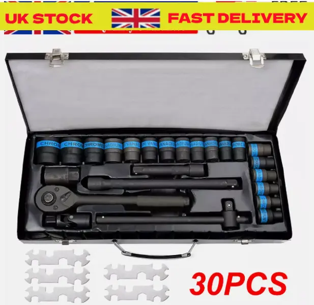 Heavy Duty 1/2" Ratchet Wrench Socket Set 8-32mm Metric Extension Bar Metal Case 0