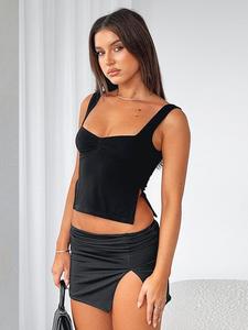 Chic Sweetheart Neck Ruched Split Crop Camisole, Going Out Spring Crop Tops, Minimalist Tank Tops for Women, Backless Short Evening Tops Reading Festival Tops, Tops for Women, Womenswear