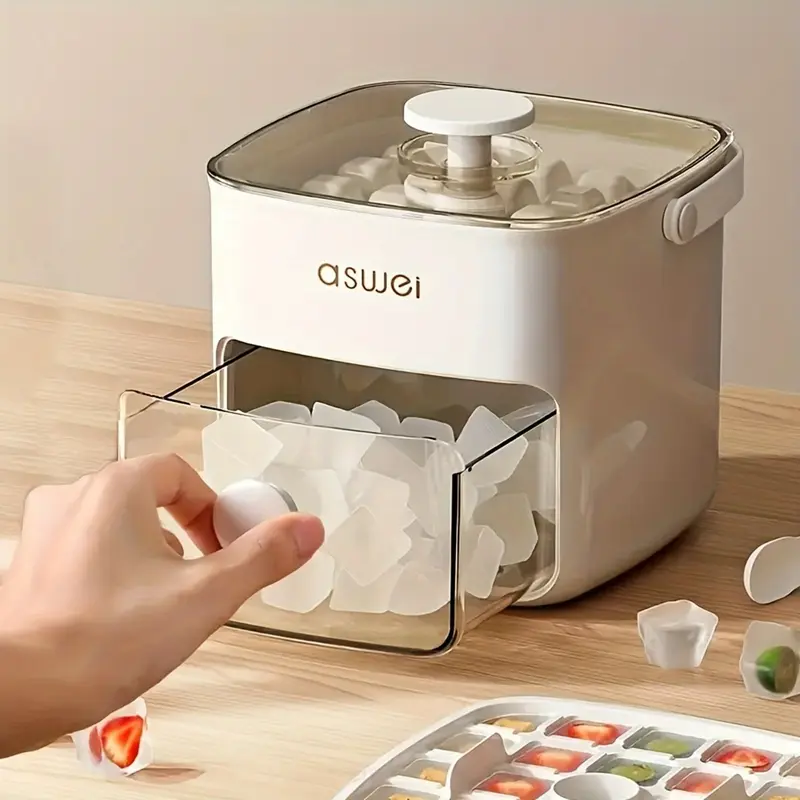RISELDAJOR  Essential 48-Cube Ice Maker with Easy-Press Lid, Double-Layer Food-Grade Plastic Tray, Freezer-Safe, Ideal for Drinks, a Must-Have Kitchen Accessory. 2