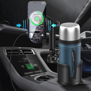 3 in 1 Car Wireless Charger Cup Holder, Car Cup Holder with Phone Holder & Adjustable Base, Universal Car Interior Accessories, Car Phone Stand, Car Cellphone Mount