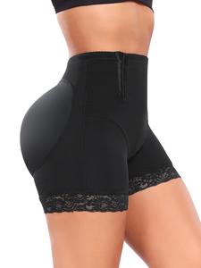 Women's High Waist Contrast Lace Shapewear Shorts, Tummy Control Butt Lifting Hook & Eye Closure Shaper, High Stretch Shapewear Bottoms for Daily Wear
