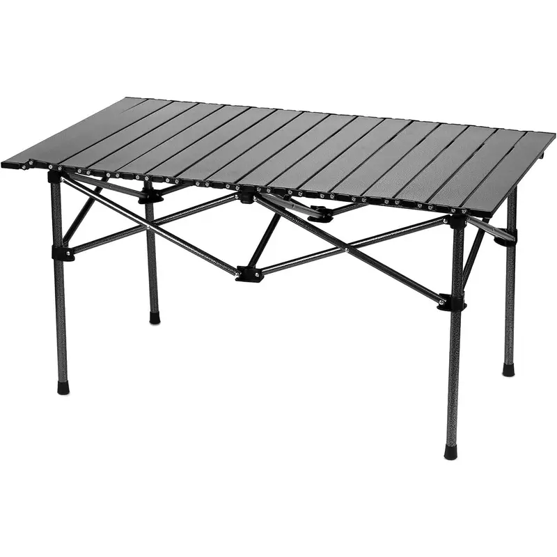QWORK® Folding Table, Camping Tables That Fold Up, Collapsible Table, 95 * 55 * 50cm, Black, For BBQ, Travel, Fishing, Picnic 0