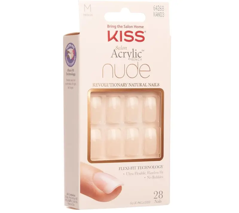 KISS Salon Acrylic French Nude Collection, Cashmere, Medium Length Nude Fake Nails, Includes False Nails, Nail Glue, Nail File, and Manicure Stick, 28 Count (Pack of 1) 3