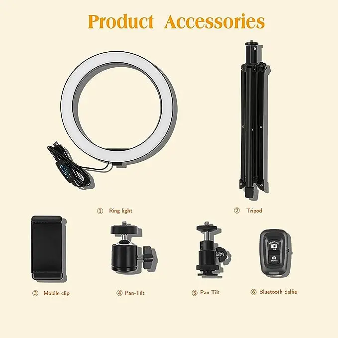 10" Ring Light with Tall Tripod Stand & Phone Holder for YouTube Video, Dimmable Led Ring Light with Remote for Camera, Video, Makeup, Selfie Photography Compatible with Smartphone Cellphone 1