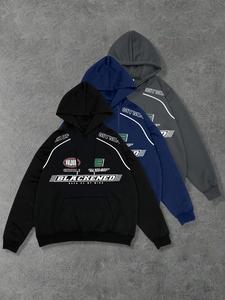 Men's Racing Pattern Print Drawstring Hoodie, Casual Loose Long Sleeve Kangaroo Pocket Design Hooded Sweatshirt for Spring & Fall, Fashion Men's Clothes for Daily Wear