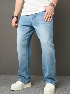 Men's Denim Jeans, Loose Casual Comfy Straight Leg Jeans for Daily Wear, Woven Bottoms for All Seasons