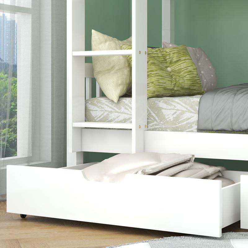 3FT Solid Pine Wood Bunk Bed with Under Bed Slide Drawer Storage and Shelf, White (90x190cm) - Kids Children 5