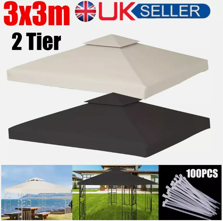3x3m Gazebo Top Cover Roof 1 Tier 2 Tier Canopy Tent Replacement Fabric Pavilion
