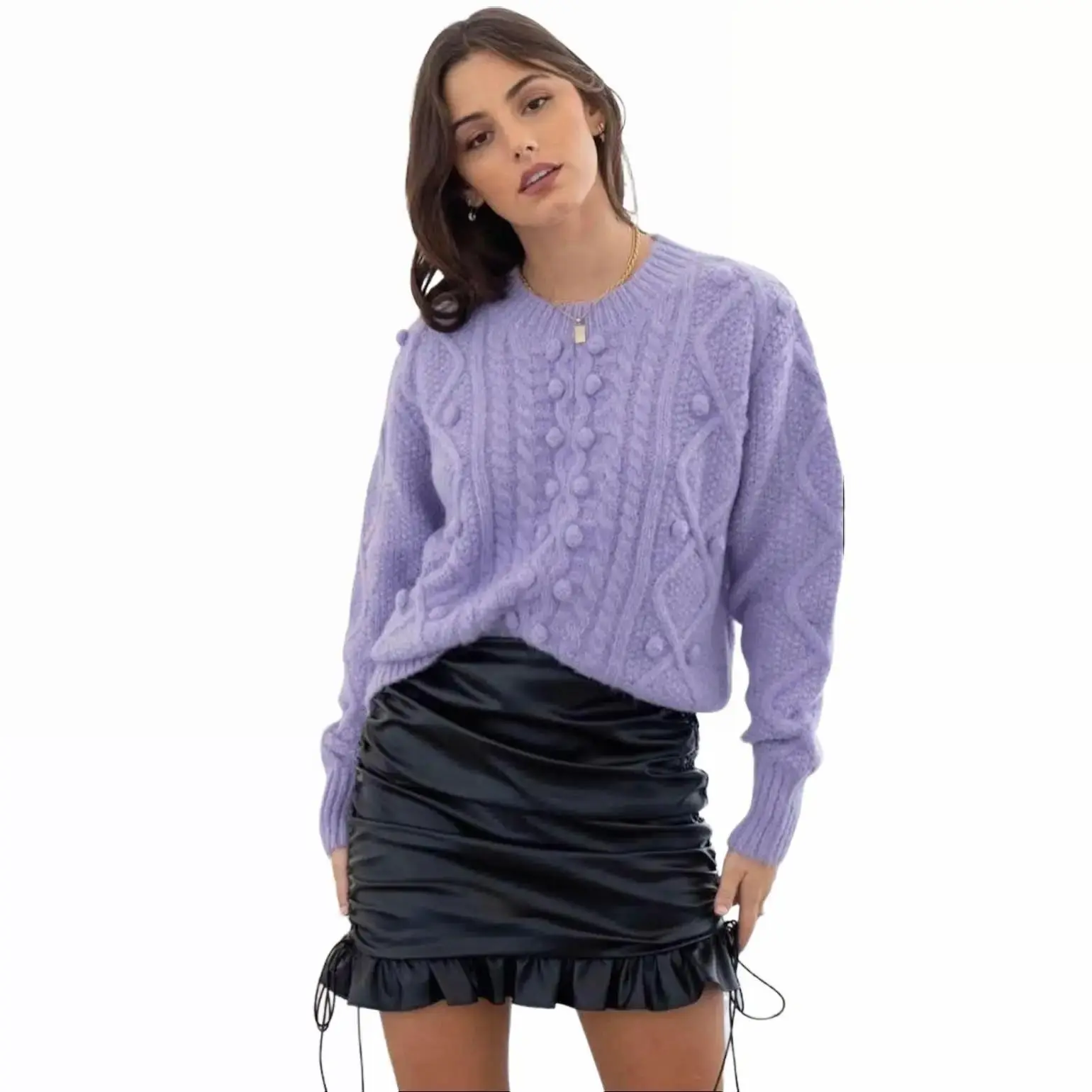 Women's Lavender Cable Knit Jumper - Soft Knitwear Top
