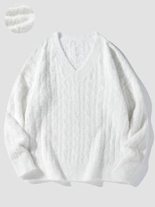 Men's Solid Color V Neck Sweater, Regular Fit Casual Long Sleeve Jumper for Fall & Winter, Fashion Men's Knitwear for Daily Wear