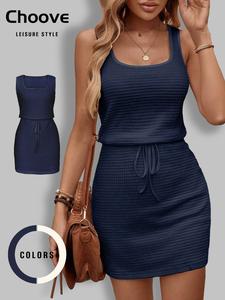 Women's Solid Color Dress, Minimalist Casual Sleeveless Dress for Summer, Ladies Clothes for Beach Holiday Vacation, Womenswear, Bodycon Dress, Elegant Dress
