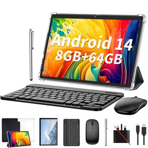 Android Tablet 2 in 1 Tablet, 10.1 inch Android 14 Tablet 8(4+4)GB+64GB with Keyboard, Case, Mouse, Stylus, Dual Camera, WiFi, Bluetooth, GMS Certified