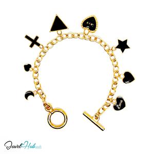 God Enlightenment Charm Bracelet · Gold-Tone Plated · Glossy Black Motifs · 19cm