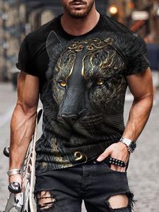 Men's Animal Print Short Sleeve Round Neck Tee, Regular Fit Fashion Casual Crew Neck T-shirt for Daily Outdoor Wear, Casual Summer Top for Men