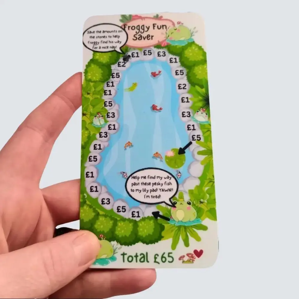 Cash Saving Challenge Cards for Cash Stuffing Binder A6 size. Froggy Fun Game Savings Card. Cash Stuffing. Save £65. Game Saving card