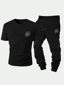 Men's Short Sleeve Tee & Pants Two-Piece Set, Casual Round Neck T-shirt & Trousers for Summer, Men's Clothes for Daily Wear