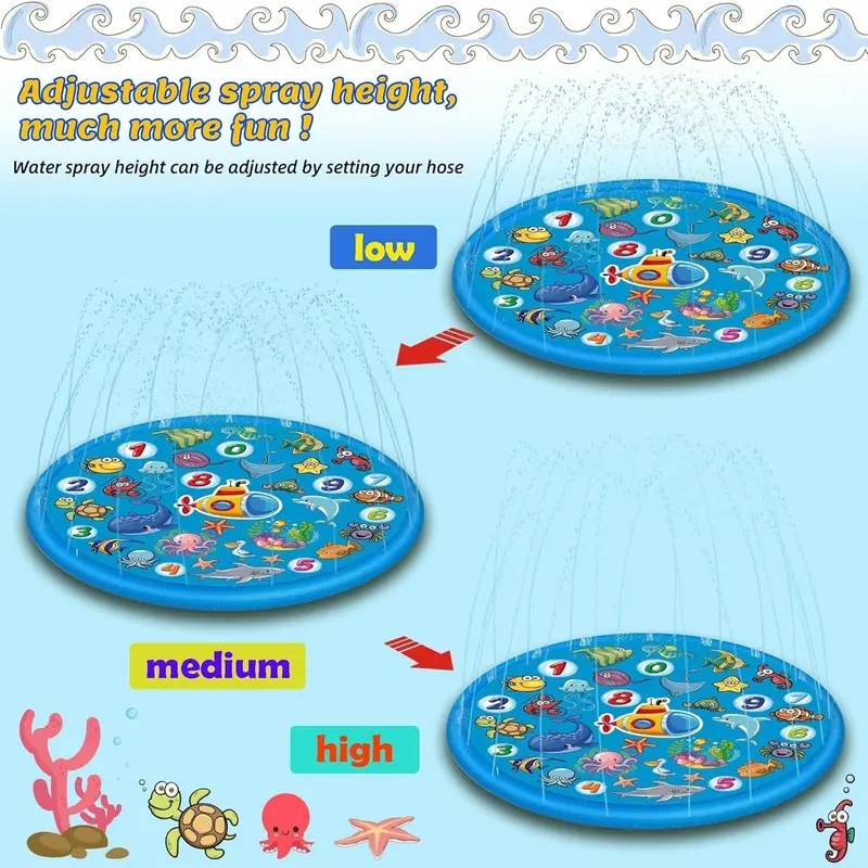 Kids Sprinkle and Splash Play Mat, 68'' Summer Garden Outdoor Spray Water Play Sprinklers Games Garden Beach Spray Mat, Sprinkle Splash Water Pad Toys Pool Toy Gifts for Boys Girls 4