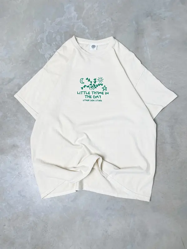 Other Side Store 'Little Thyme' Vintage Washed T-Shirt – Sand Color Retro-Inspired Tee, Soft Streetwear Style 1